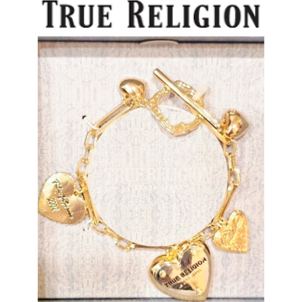 True‎ Religion Gold Heart Charm Toggle Bracelet